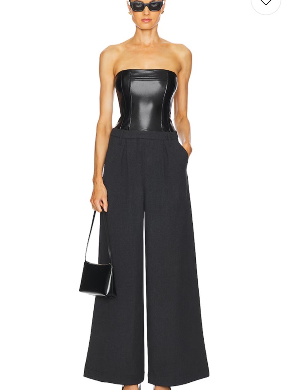 WeWoreWhat Black Strapless Wide-Leg Jumpsuit with Faux Leather Bodice
